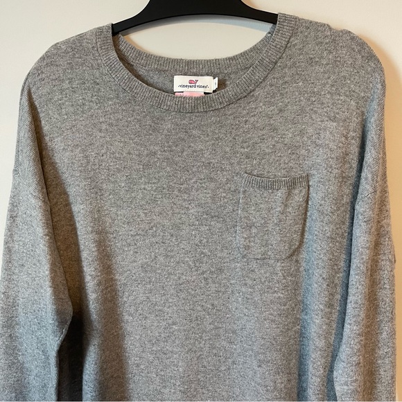 Vineyard Vines Gray Pocket Crewneck 3/4 Sleeve Sweater Size Medium - Picture 2 of 4